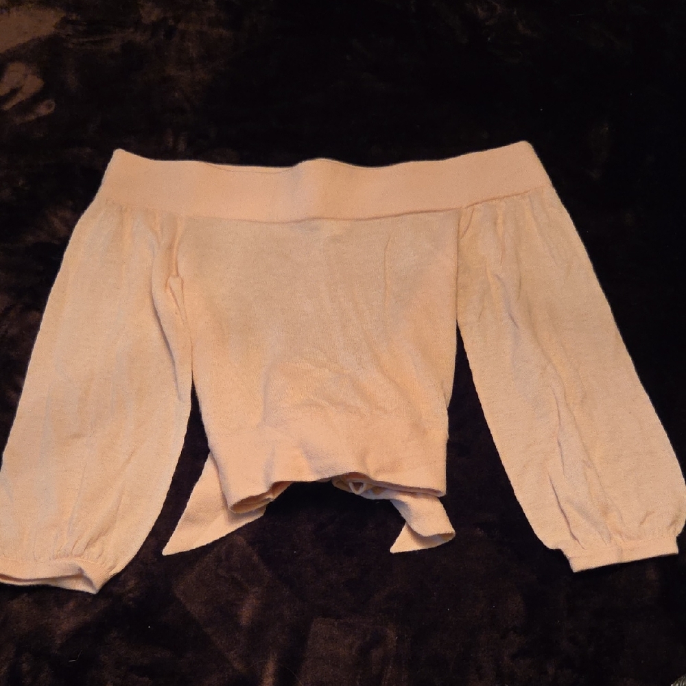 Club Monaco Soft Pink Off Shoulder Crop Cashmere Knit, S